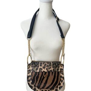 Leopard Print Shoulder Bag with Black Strap